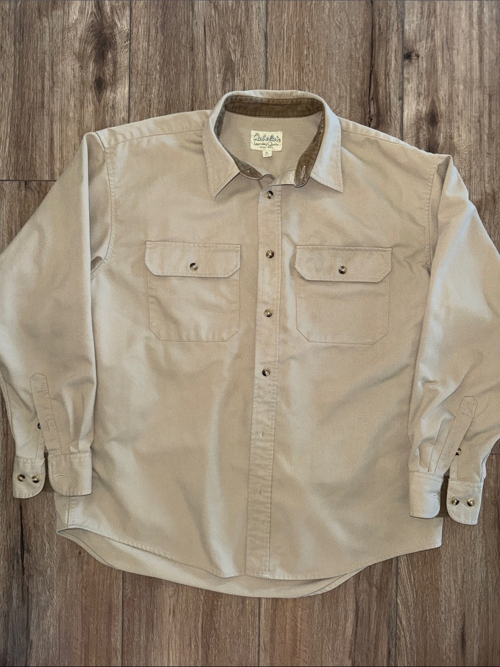 Cabela's Men's Beige Button-Front Canvas Heavy Duty Casual Work Shirt